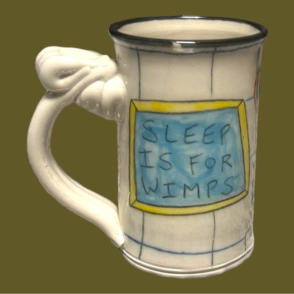 Tom Edwards Pottery  Sleep Is For Wimps Woman Coffee Tea Mug Caffeine Cup (Chip) - Picture 5 of 12